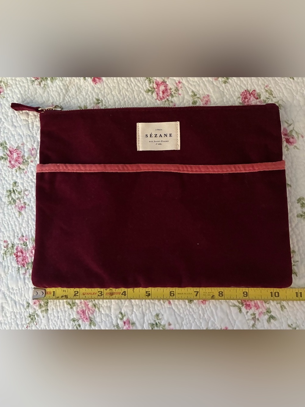 Sezane - Burgundy Velvet Pouch EUC